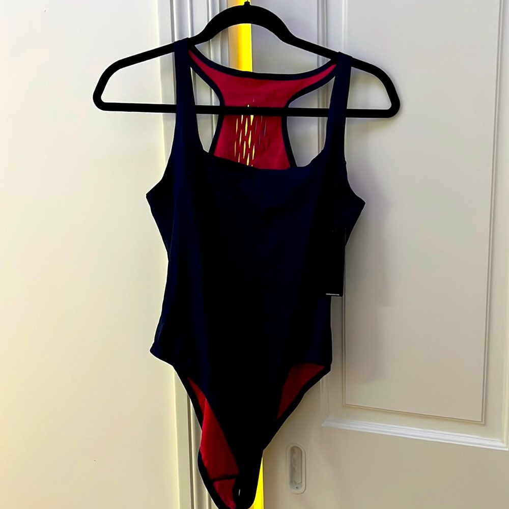 Carbon38 navy neoprene body suit